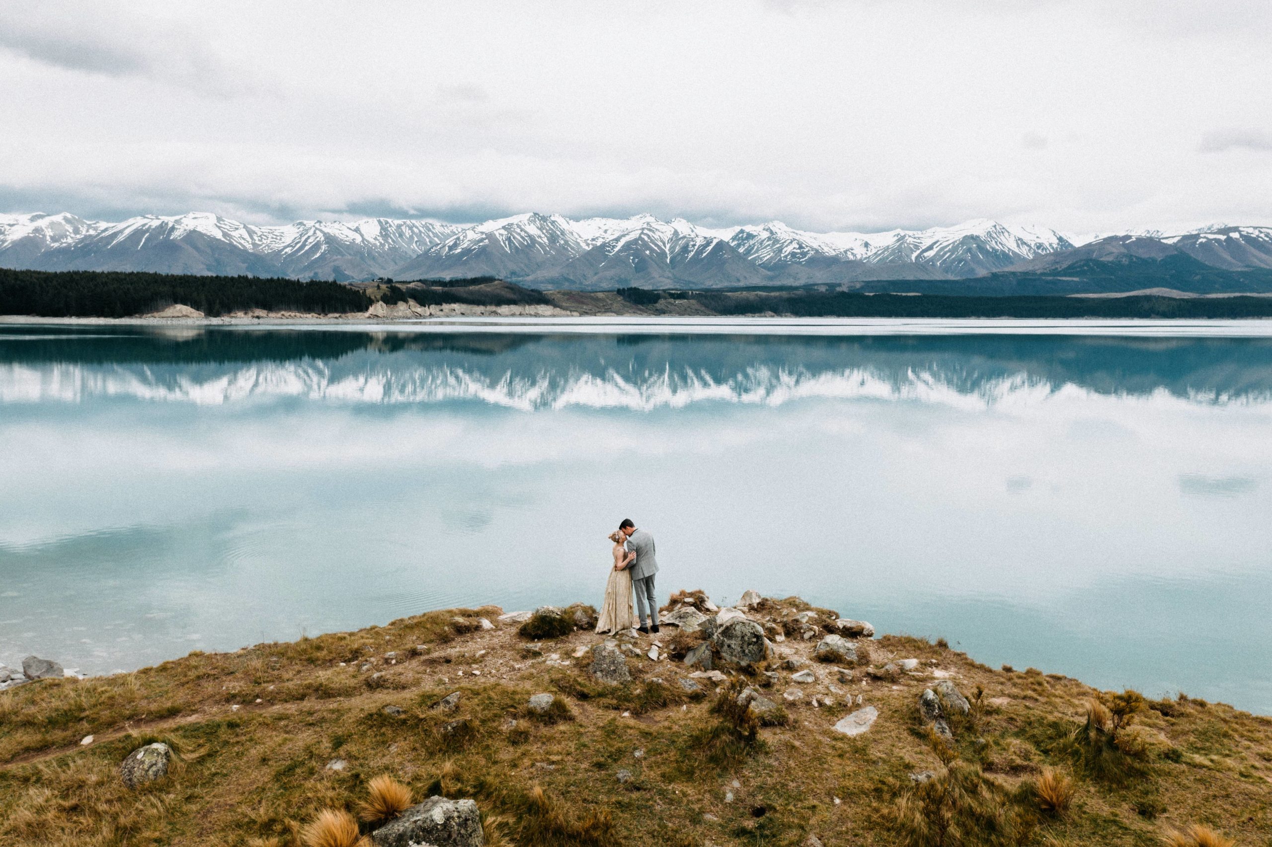 Aerial view of Mount Cook National Park captured through drone photography during adventure elopement