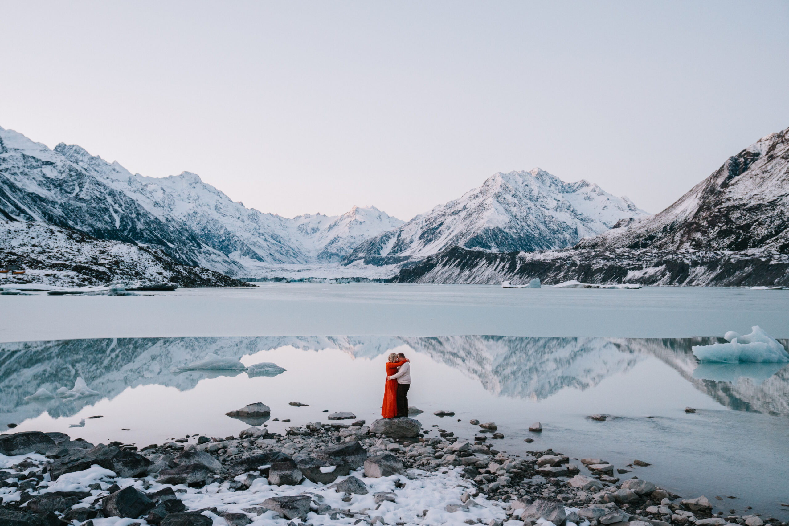 winter wonderland photoshoot at Tasman Valley Glacier