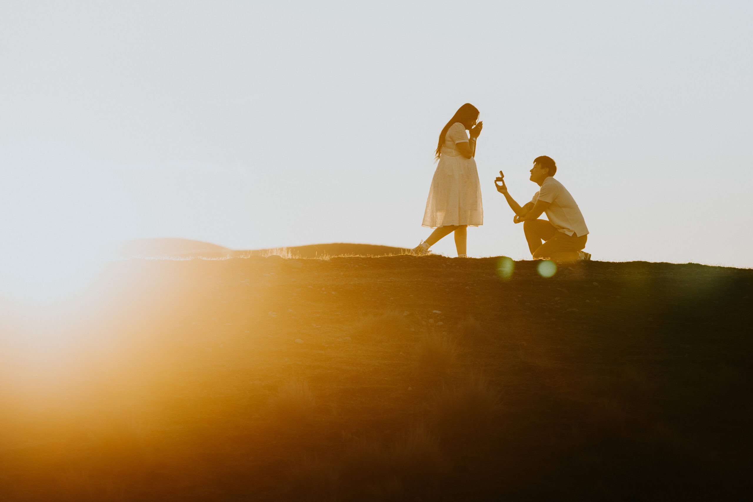 SUnset proposal during a maternity photoshoot in Tekapo